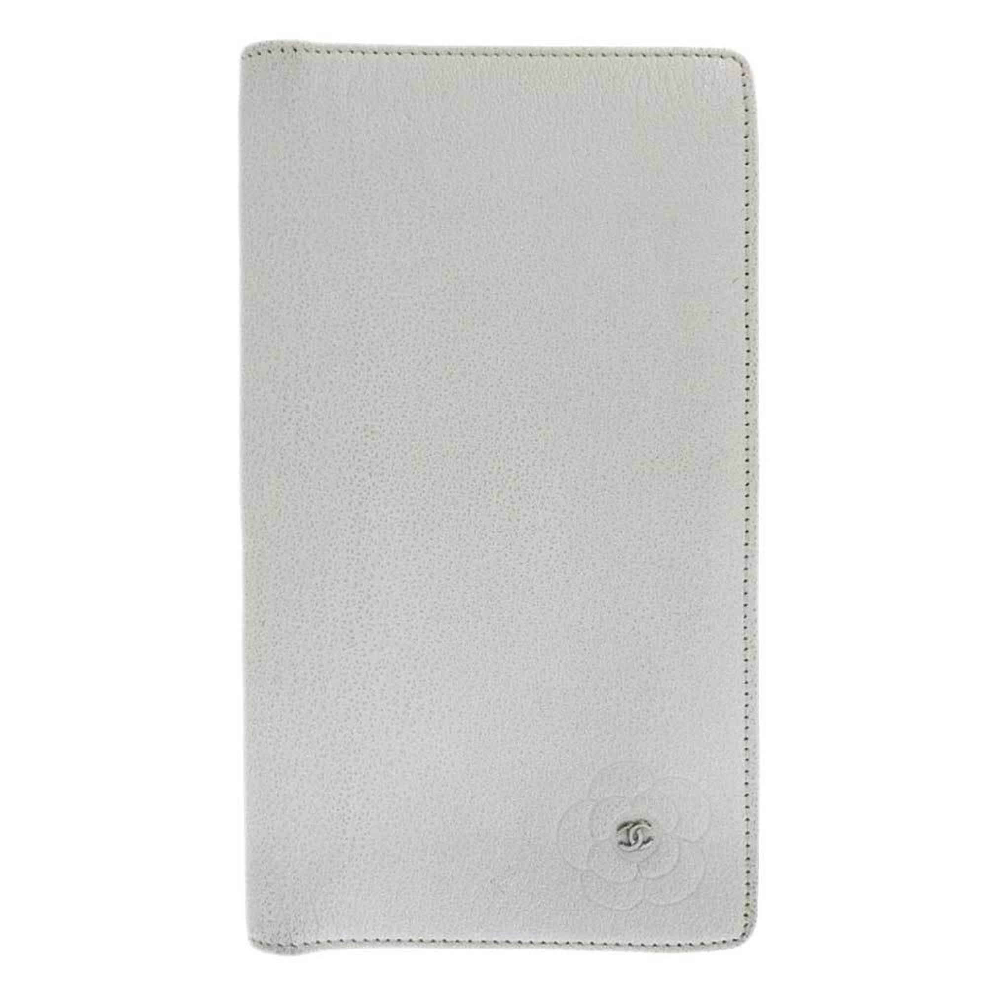Chanel Camellia Here Mark Bi-Fold Long Wallet Leather Ivory 13 Series With Seal